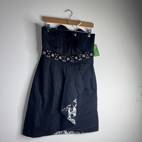 Lilly Pulitzer Crystal Black Late Night Toile Underlay Beaded Waist Dress - Picture 3 of 13